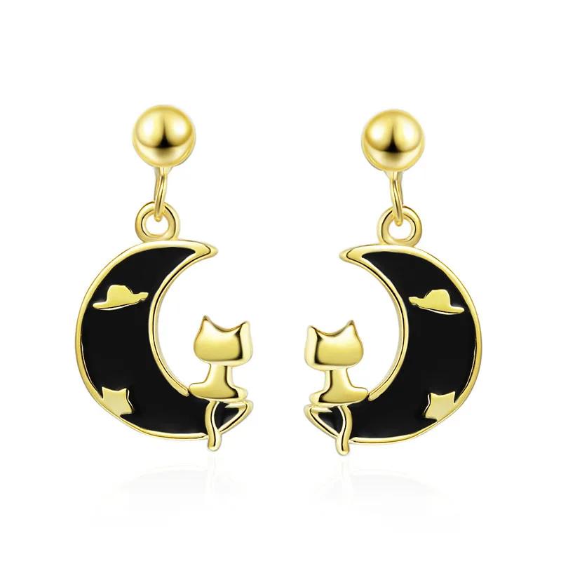 Cute Female Earrings  Sterling Silver Drop Glue Moon with Unique Cat Earrings for Women Wedding  Girls Gift Bijoux