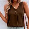 Women Casual Summer Sleeveless Solid Color Button Vest Pullover Top