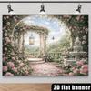 2D Pink Rose Garden Backdrop Romantic Archway Photography Background