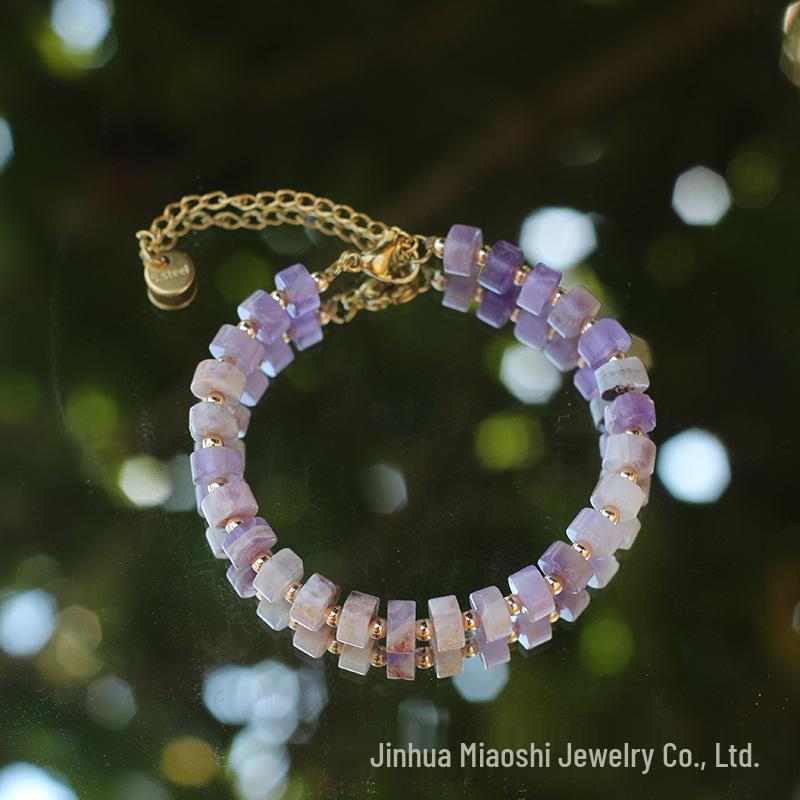 Wykwintna Naturalna Bransoletka z Koralików Amazonitu z Zapięciem ze Stali Nierdzewnej - Retro Styl Etniczny