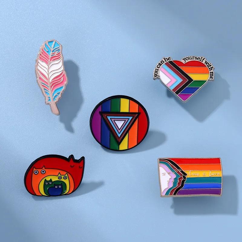 14 Styles LGBT Pride Enamel Pins Rainbow Book Cats Feather Tooth Heart Shape Brooches Lapel Badge Jewelry Gift for Partner Lover