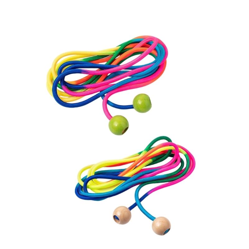 Outdoor Fun Group Skipping Rope Wooden Ball Handle Rainbow Long Rope Fitness Equipment for Party Game Easy to Use