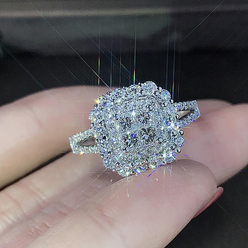 New European American Classic Women's Micro-paved Zircon Wedding Ring - Luxury Shiny Engagement Proposal Hot- Jewelry