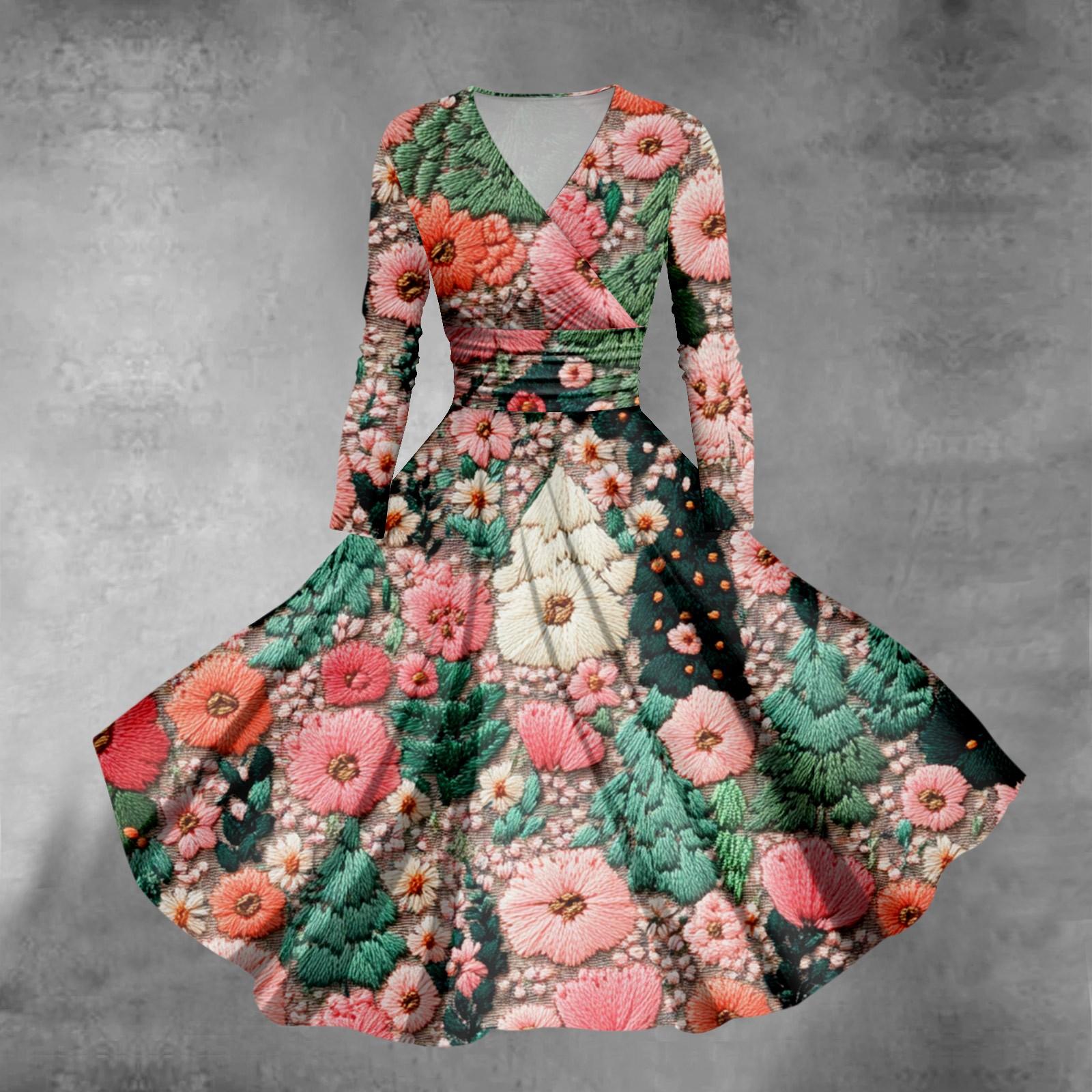 Женское облегающее платье свободного кроя с принтом рождественской елки и снежинок — фото 9