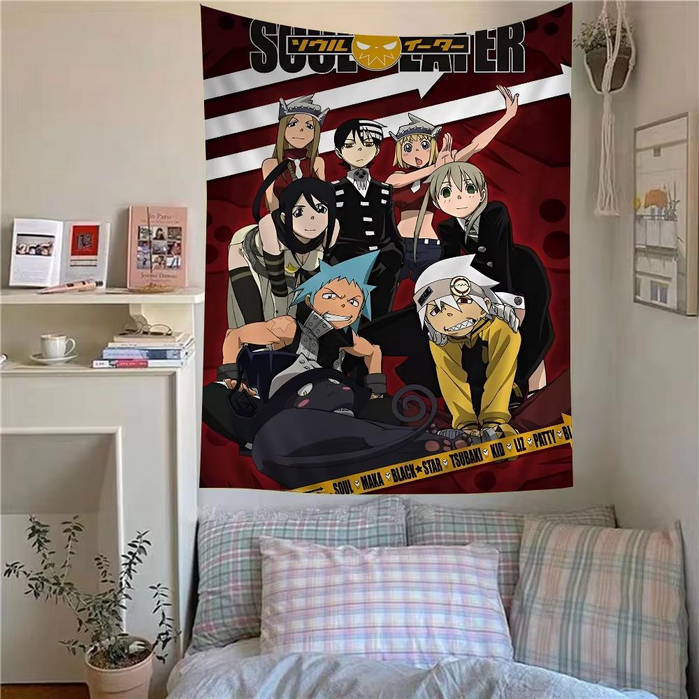 Soul Eater Tapestry Death Scythe Witch Black Cat Uniform Theme Tapestry Anime Bedroom Wall Decor Tapestry Flat Print 74x94cm(29x37in)
