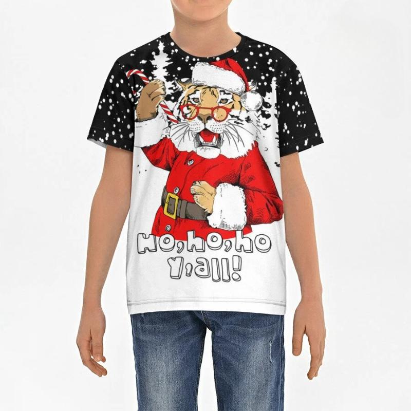 

Детские новогодние футболки с принтом Санта-Клауса, удобный модный топ с коротким рукавом для мальчиков 170