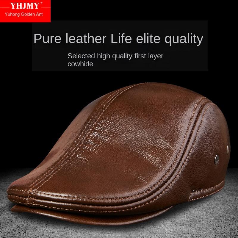 Genuine Cowhide Leather Men Berets Cap Hat High Quality Fashion Men's Real Leather Adult Black Hats