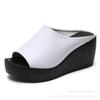 New slope heel cool slippers women's summer muffin thick sole solid color slippers high heel one word sandals