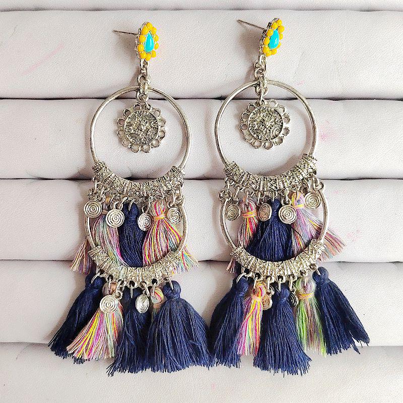 Boho Geometric Tassel Earrings: Ethnic Style, Retro Personality, Long Dangle Ornaments.