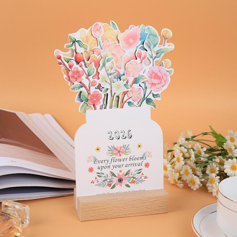 Vase Shaped Bloomy Flowers Desk Calendar Detachable Base Monthly Planner for Table Desk Decor