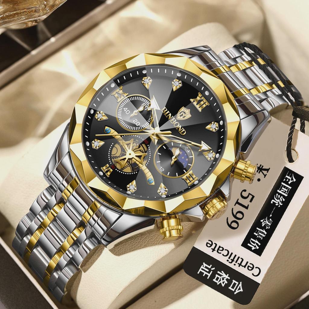 BINBOND Luxury Men Watch Top Original Waterproof Luminous Chronograph Man Wristwatch Stainless Steel Quartz Watches