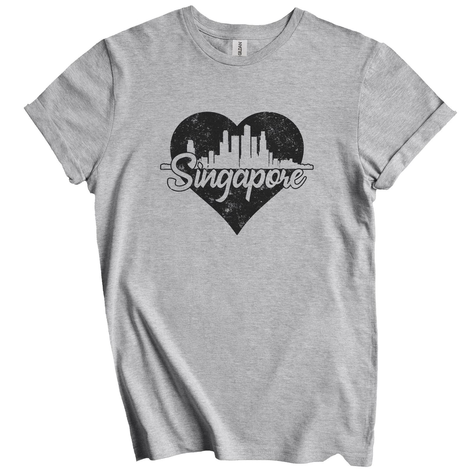 Retro Singapore Skyline Heart Distressed T-Shirt L
