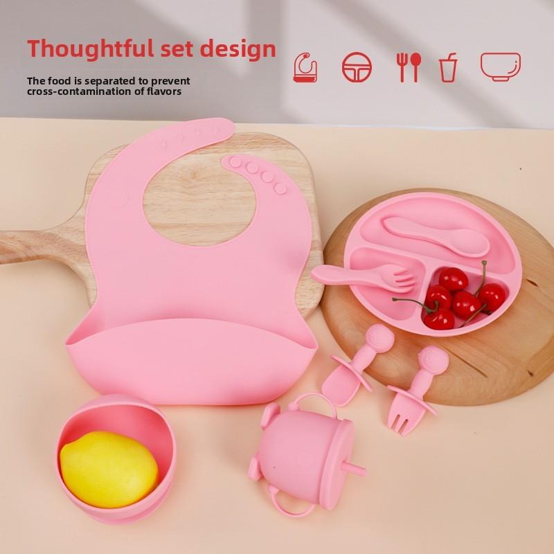 Baby Silicone Feeding Set With Suction Bowl And Learning Utensils For Toddler Nutrition
