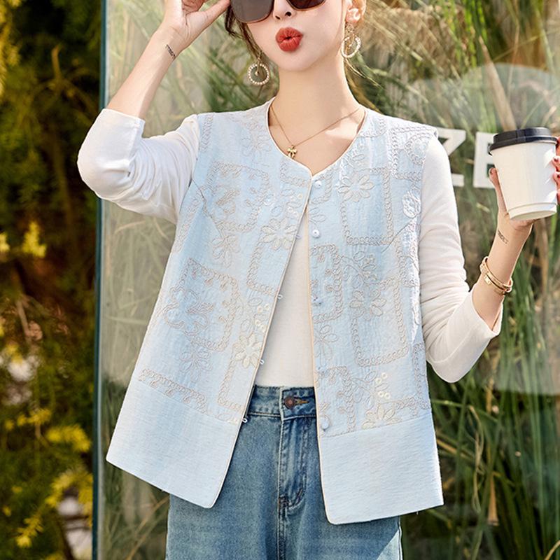 

Spring 2025 Women s Embroidered Tang Suit Vest - Chic, Age-Defying Style XXL