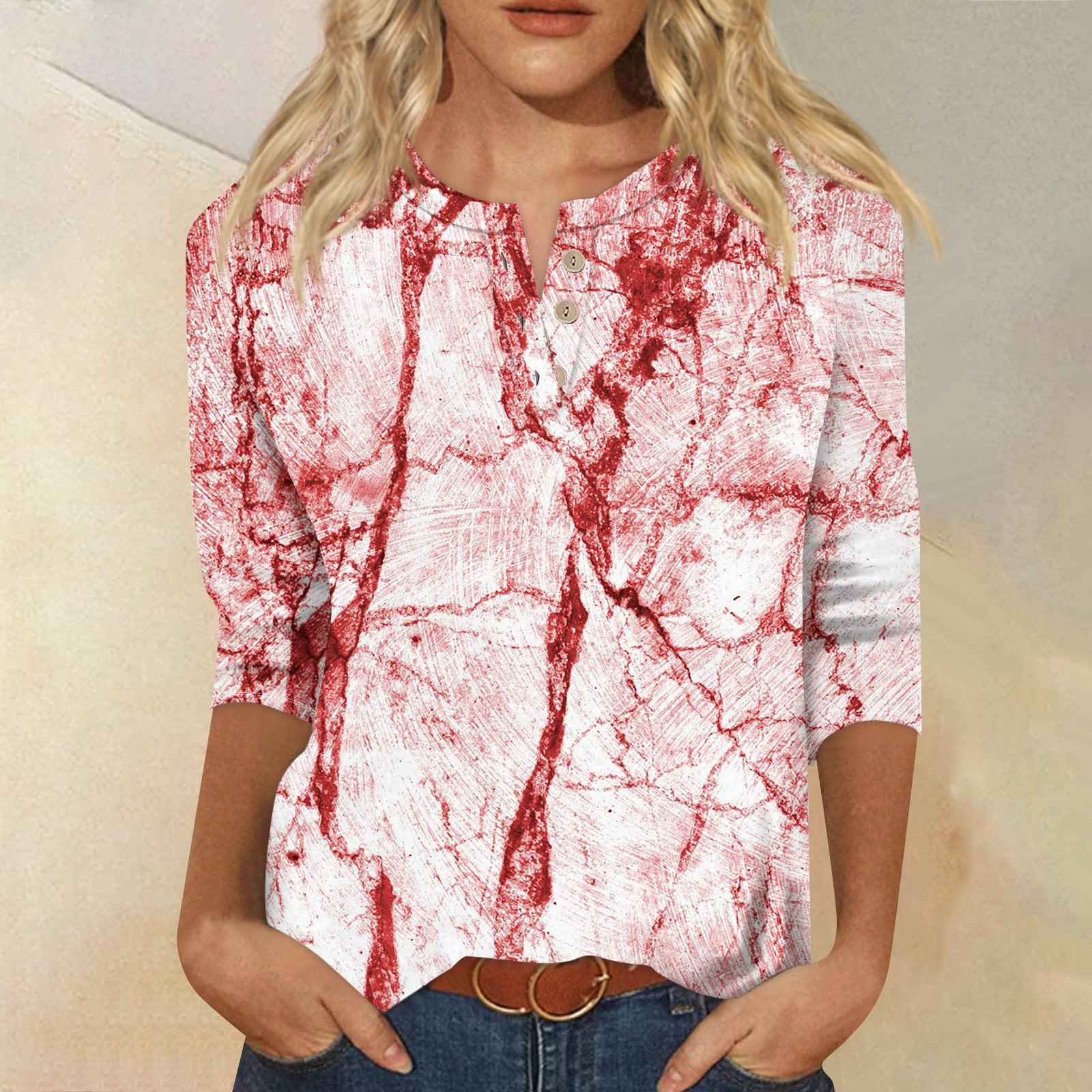 

Женский повседневный топ с принтом Хэллоуина, V-образным вырезом, застежкой на пуговицы и рукавами длиной семь четвертей XL