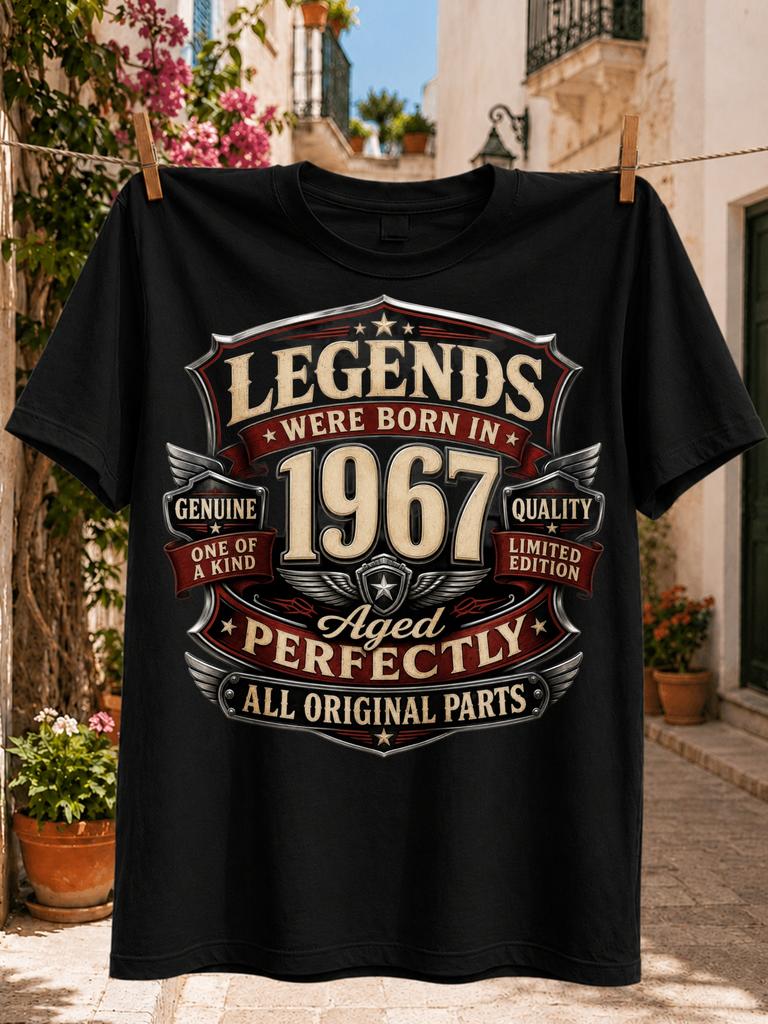Legends Were Born In 1967 Aged Perfectly All Original Parts Winged Stars Bold Biker Birthday Style Unisex All Tshirt