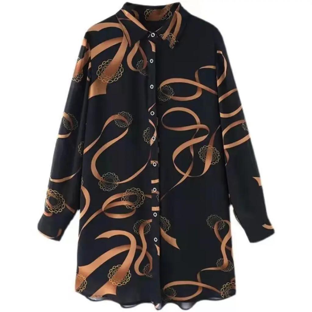 Loose Long Sleeve Shirt Casual Fashion Sun Protection Printed Large Size Mid-Length Women's Top