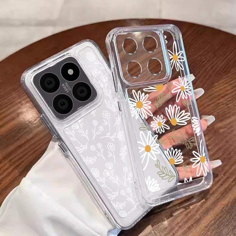 For Redmi Note 14 13 14C Case Sketching Line Flower Print Clear TPU Soft Cover For Funda Xiaomi Redmi Note 14 Pro 5G 13 12 11