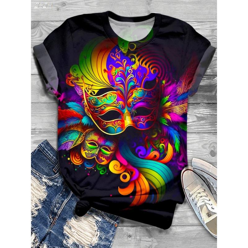 2026 summer Carnival Women s T Shirt Floral Vintage Stylish Classic Short Sleeve Crew Neck Regular Tops Daily Print  Tees S