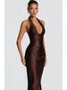 2026 Spring Festival: New Halter Deep V-Neck Pleated Off-the-Shoulder Long Dress in European and American Styles
