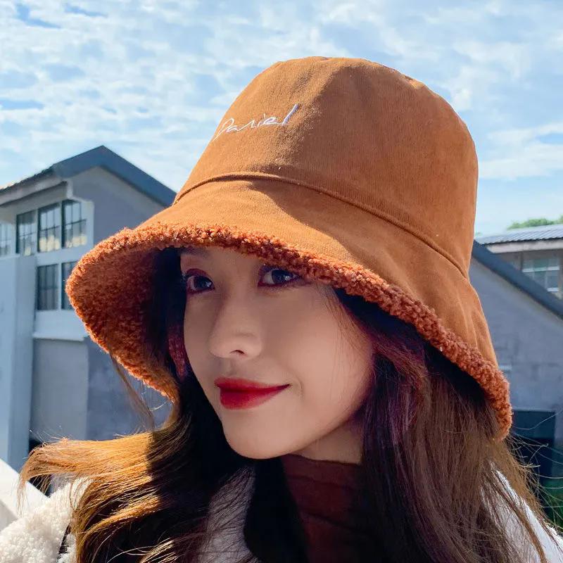 WTEMPO Women's Autumn Winter Lamb Wool Plush Cute Bomber Hats Removable Thickened Solid Color Ear Protection Bucket Hats