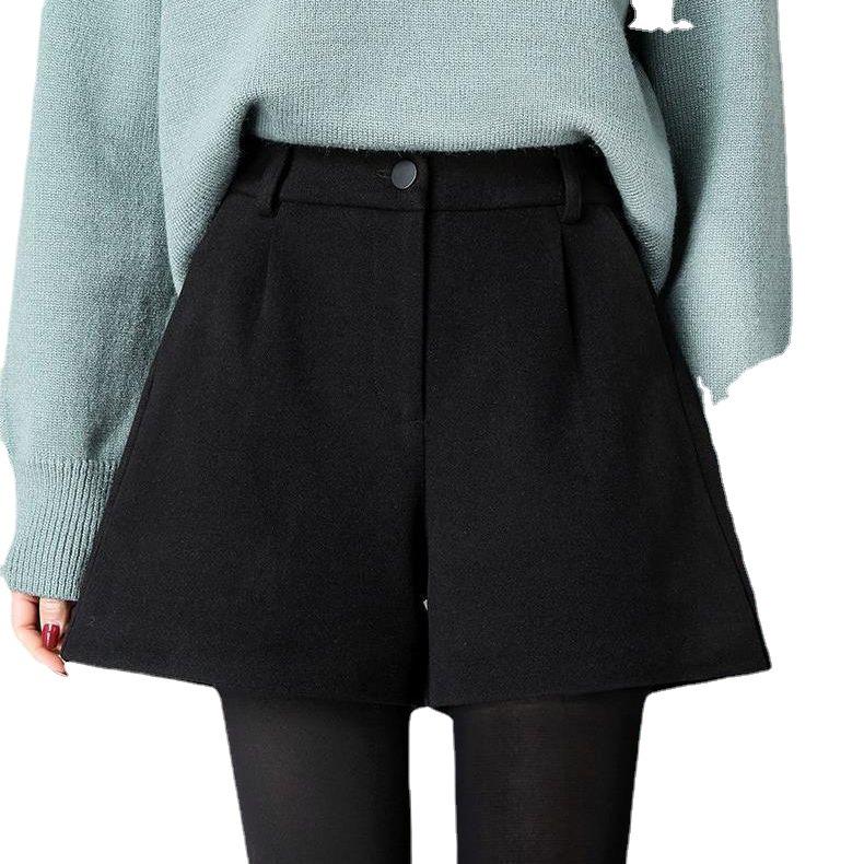 Women's A-line Woolen Bootcut Shorts - High Waist, Thickened, Loose Fit for Autumn/Winter 2024