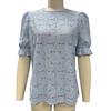 Women Tops Round Neck Puff Short Sleeve Hollow Lace Pullover Tops Solid Color Loose Fit Summer T-shirt