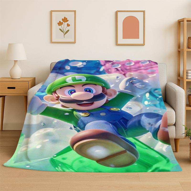 Cartoon M-Mario Bros Game Flannel Blanket Soft Warm Throw Blanket for Bedroom Living Room Bed Travel Camping Picnic Gift Kids