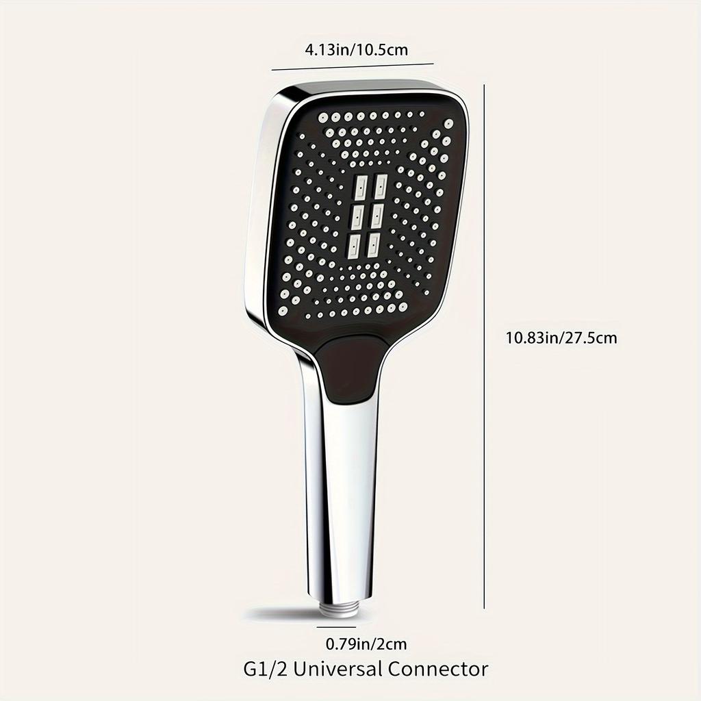 Supercharged Square Button Adjustable Shower Head - Silvery Thick Water Outlet One-hand Spray - Household Water Heater Bath