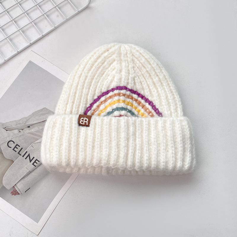 Warm and Ear protecting Woolen Hat New Creative Rainbow Pullover Hat Large Head Circumference Face Showing Small Knitted Hat