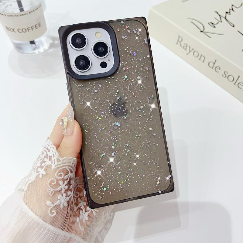 

Роскошный квадратный блестящий прозрачный чехол для телефона iPhone 16 15 14 Pro Max Plus 13 12 Pro Max 11 противоударный бампер мягкий чехол из ТПУ iPhone 14