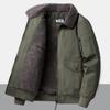 Men's Casual Fleece-Lined Warm Workwear Jacket – Retro Turn-Down Collar Coat for Autumn and Winter.