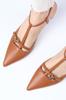 Tan Color Open Back Strappy Women's Heeled Shoes