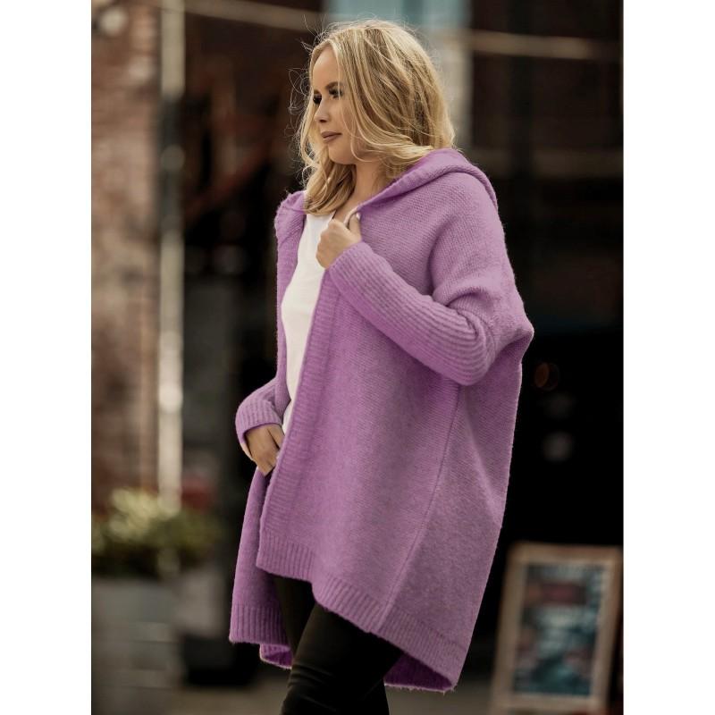 Pull en tricot à capuche chauve-souris surdimensionné pour femme 2026 Mélange d'acrylique doux Chic décontracté Tenue de bureau Longueur moyenne Ouverture sur le devant