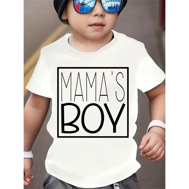 European Sizes Summer Boys' Fashion Short Sleeve Mama's Boy Letter Print Casual Outdoor Top