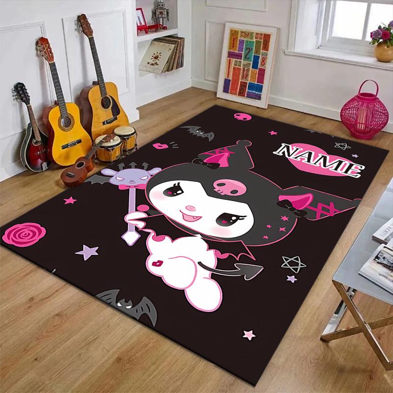 Custom Kuromi Mat Personalized Name, Polyester Washable Indoor Entryway Rug, Gift for Christmas, Easter, Thanksgiving Day