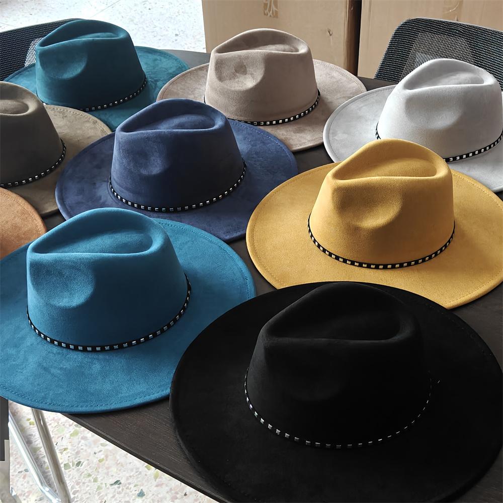 Winter Suede Wide-brimmed Fedora Hat for Women and Men Church Jazz Cap Panama Felt Hat Outdoor Windproof Hat Wholesale