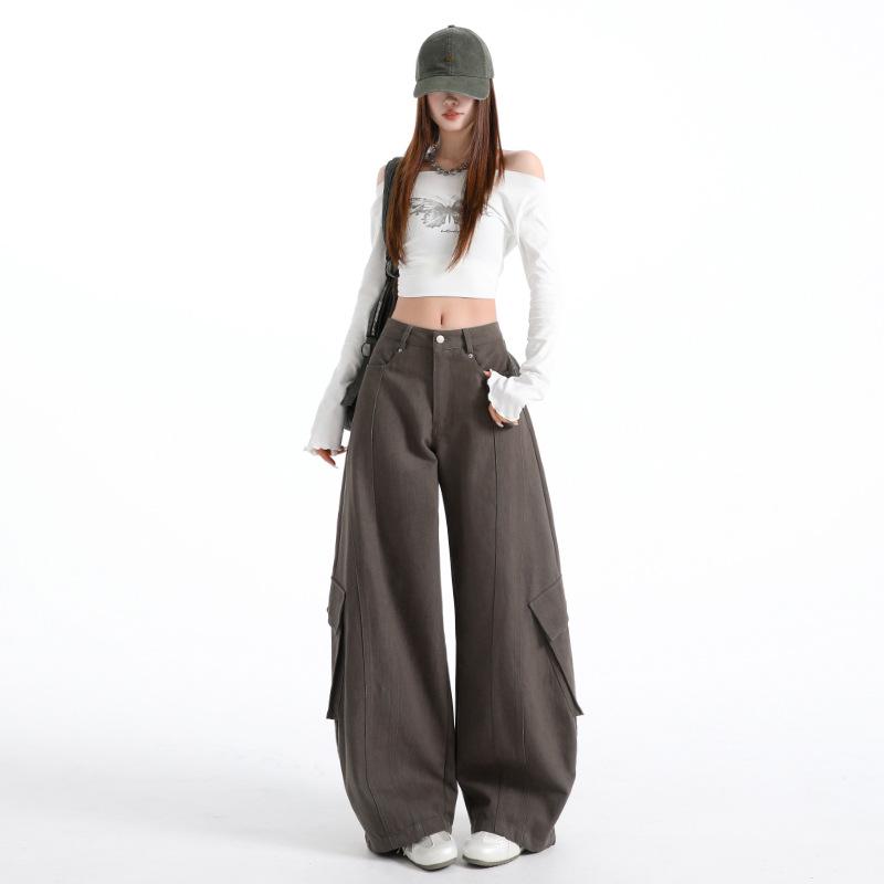 High Street Spicy Girl High-Waisted Wide-Leg Cargo Pants - Women s 2026 Spring Collection Large