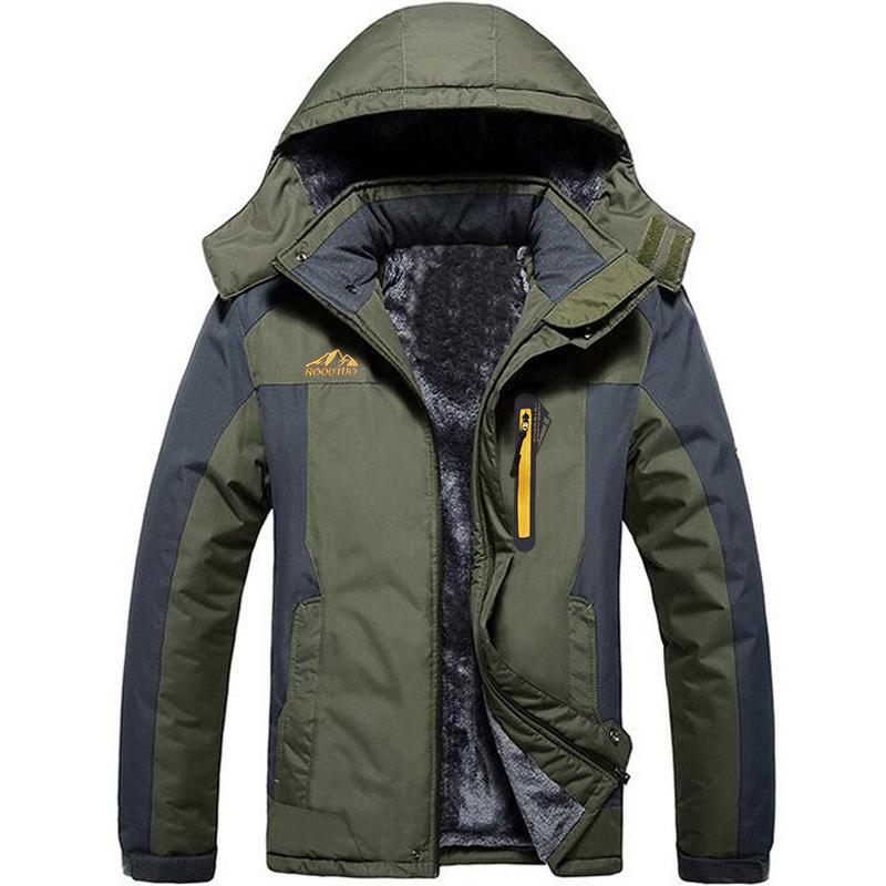 Men's Fleece-Lined Windproof Fishing Jacket - Warm, Thickened Winter Mountaineering Workwear with Custom Logo.