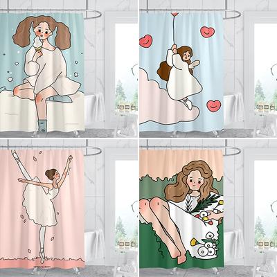 Cartoon Girl Washable Dirt-Resistant Shower Curtain Shower Head Waterproof Polyester Bath Curtain For Home Decor Accessories