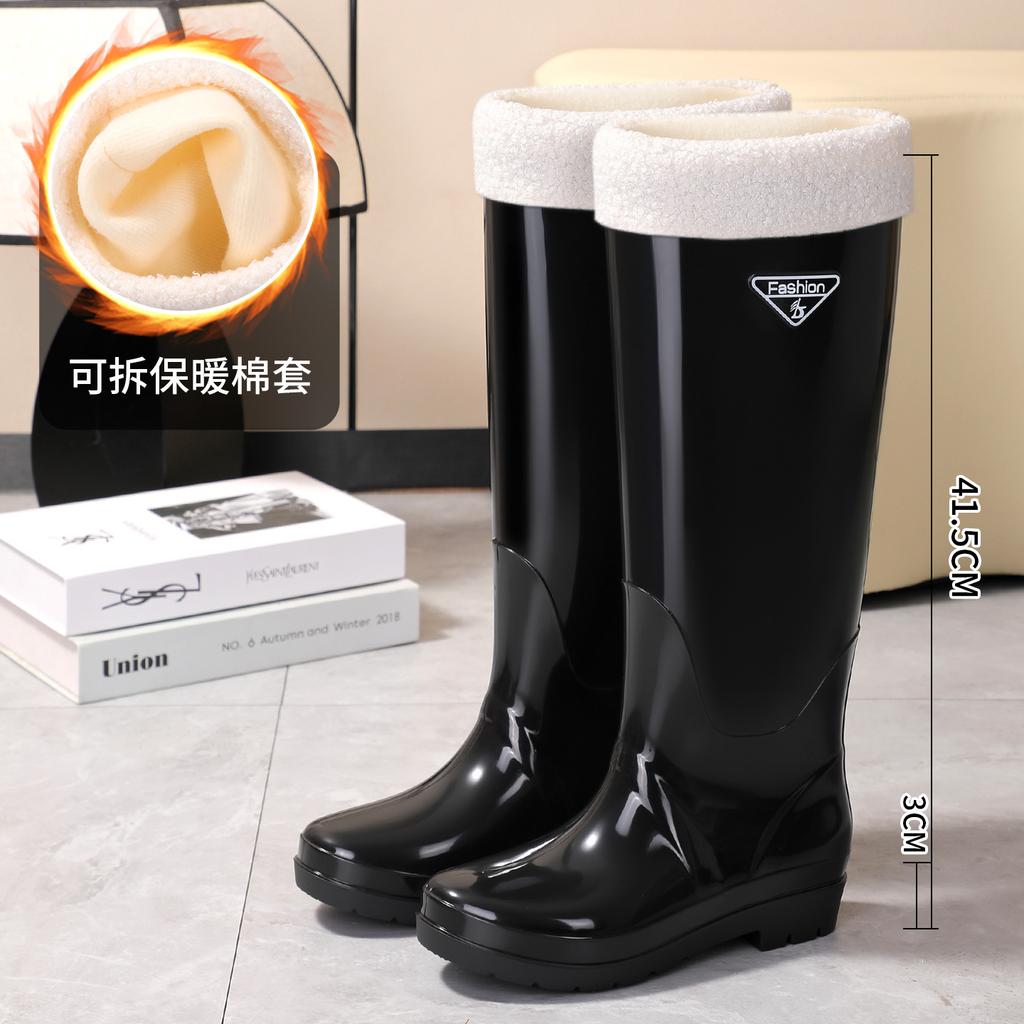 Extra high rain shoes women's adult 42cm knee rain boots anti-skid fashion velvet rice transplanting rubber shoes