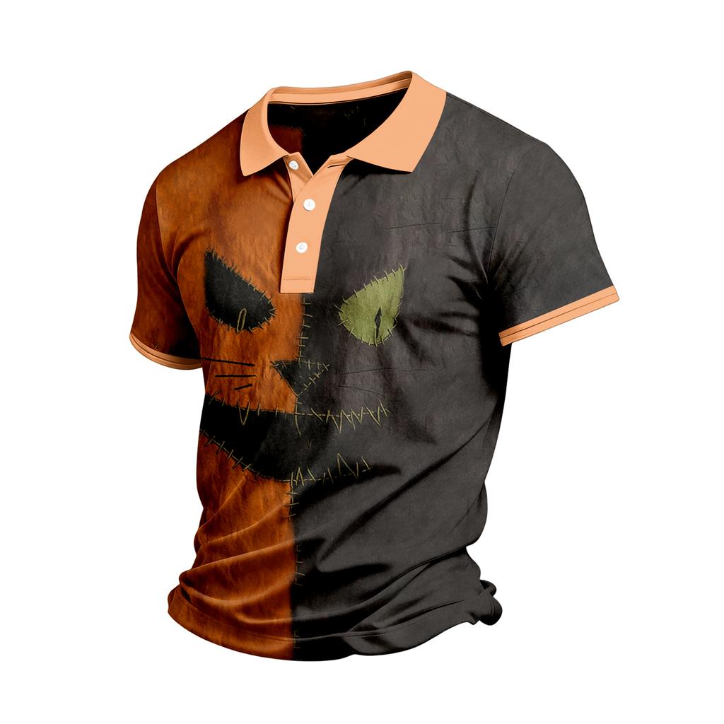Men's Casual Short Sleeve Shirt with Halloween Print