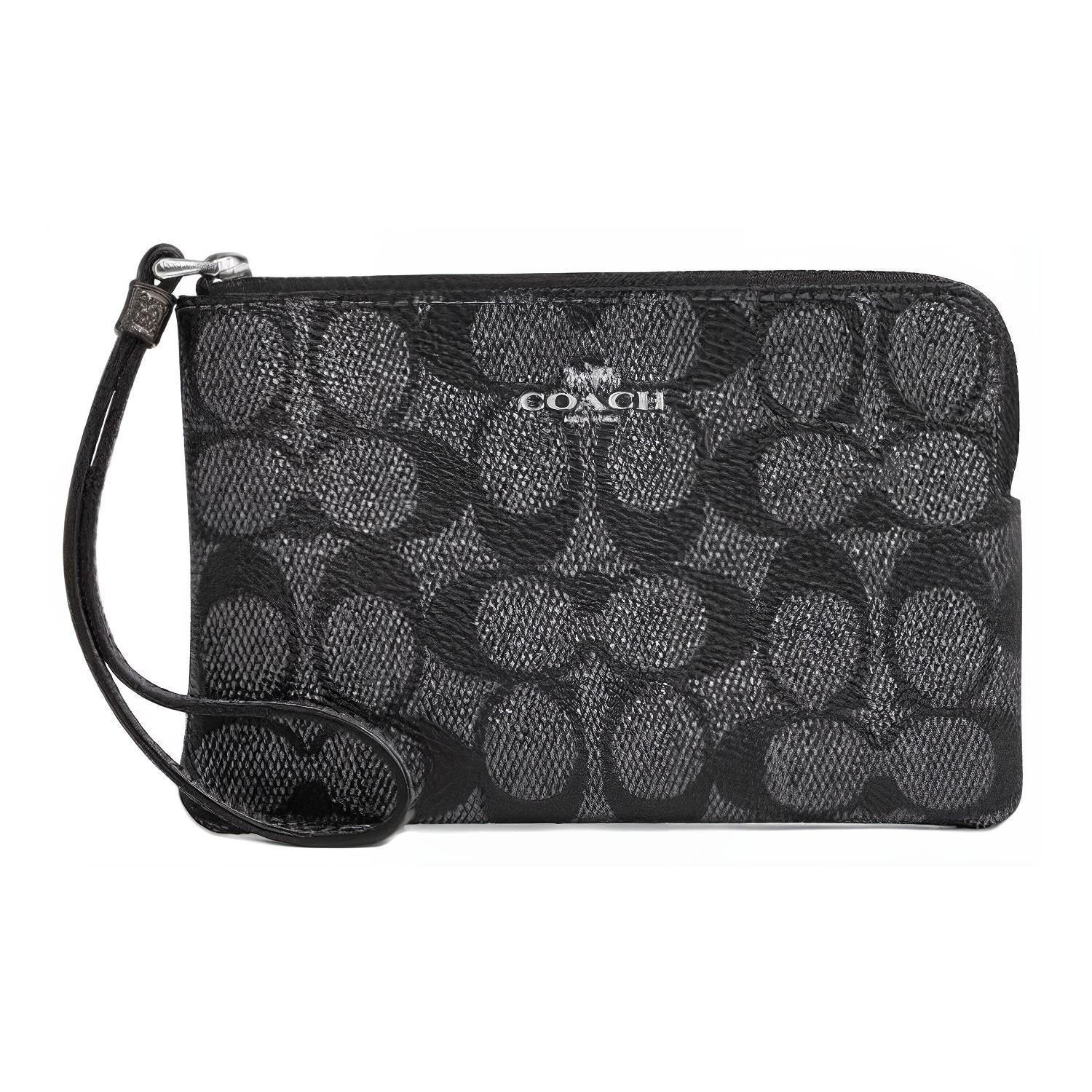 Coach Logo Zip Wristlet Clutch Small Women clutch Black Gray CW964-SVNI Basic Set BagDust Bag 17540₽