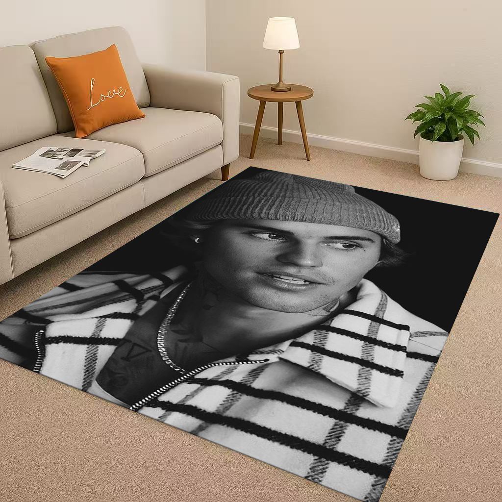 

3D Fashion B-Bieber Singer Star Living Room Non-Slip Area Rug Carpet for Bedroom Playroom Sofa,Easy Clean Home Doormat Playmat 40x60cm( 15x23in )