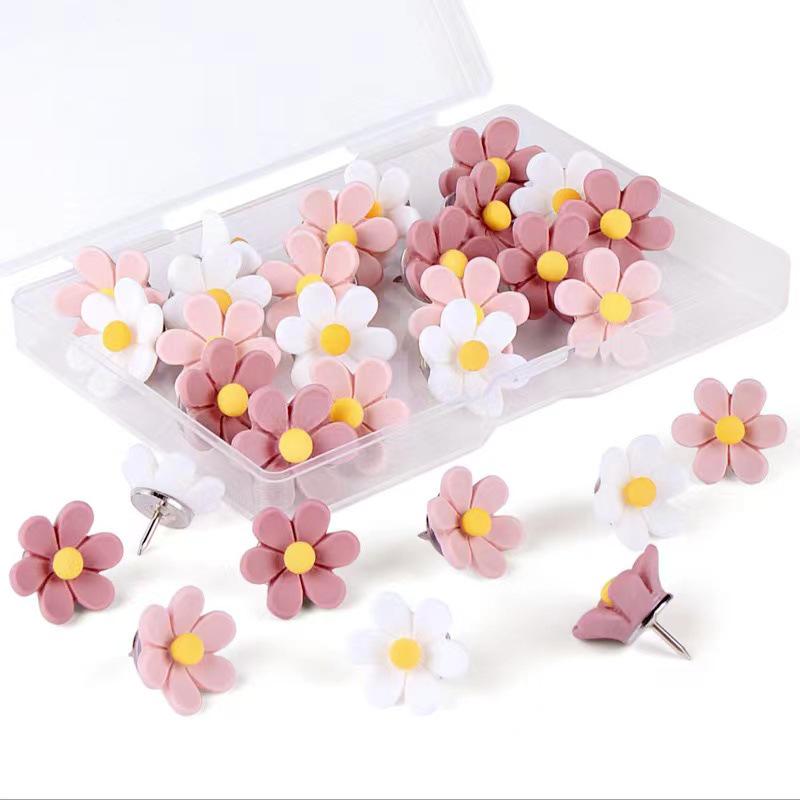 30pcs 3D Flower Pushpins for Decorative Photo Wall & Message Board