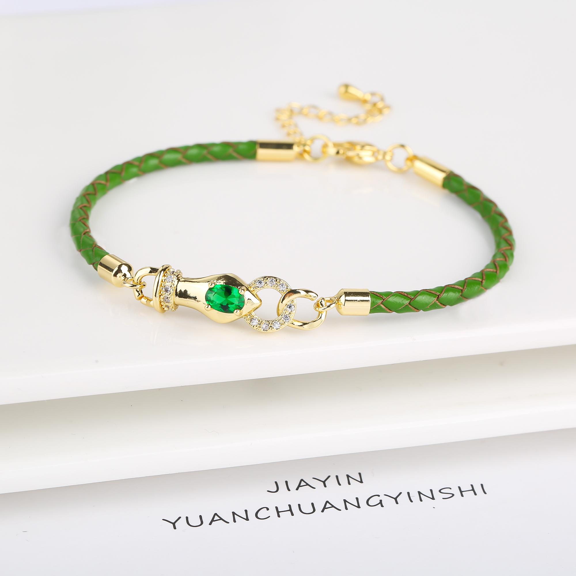 

High Quality Shiny Zirconia Animal Leopard Head Adjustable Bracelet Fashion Leather Rope Charm Bracelet Bully Man Woman Zircon