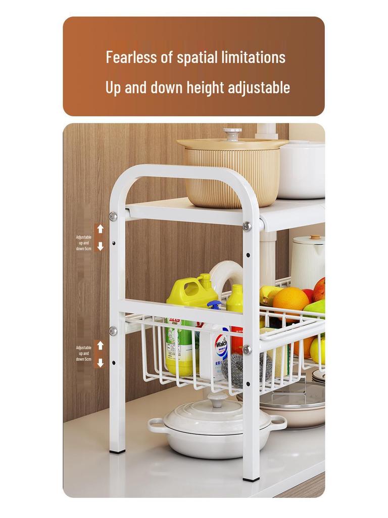 Retractable Under-Sink Tiered Shelf and Pot Storage Rack