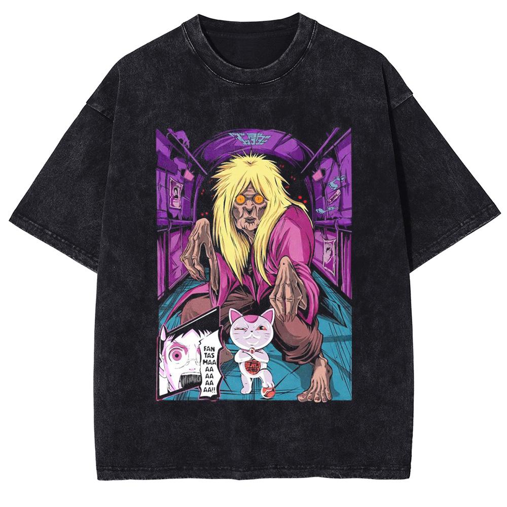 DAN DA DAN Anime T-shirt Vintage Gothic Washed Oversized T Shirt Summer Short Sleeve Pure Cotton Tee Tops Men Women Clothing
