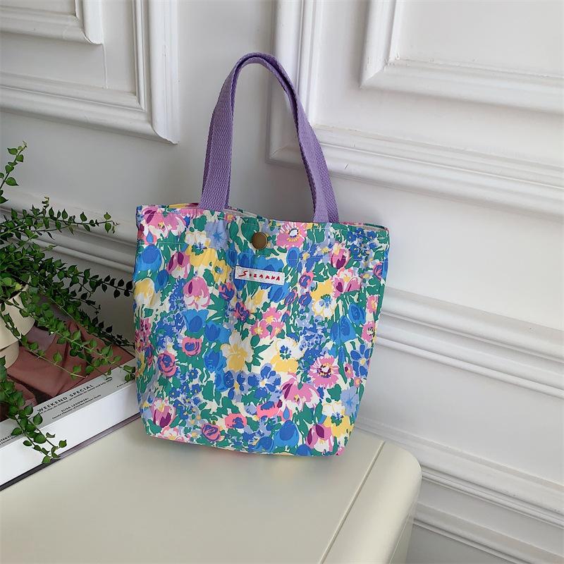 Korean Cloth Handbags Lunch Box Bag Women's Beauty Flower Canvas Bag Outside Shopping Toiletry Phone Oagnzier Storage Bags