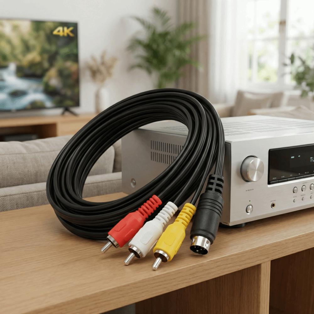 Nickel Plated Mini DIN 9 Pin to 3RCA Cable Plug and Play Mini DIN Cable  Audio Equipment
